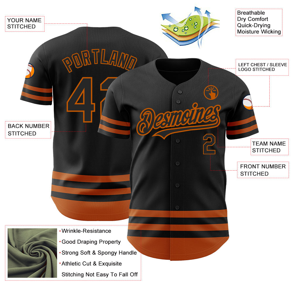 Custom Black Texas Orange Line Authentic Baseball Jersey - Sky-Custom