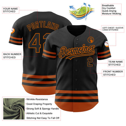 Custom Black Texas Orange Line Authentic Baseball Jersey - Sky-Custom