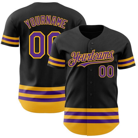 Custom Black Purple-Gold Line Authentic Baseball Jersey - Sky-Custom