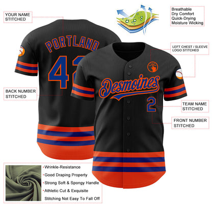 Custom Black Royal-Orange Line Authentic Baseball Jersey - Sky-Custom