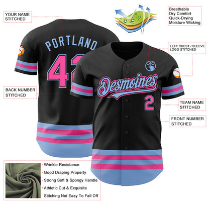 Custom Black Pink-Light Blue Line Authentic Baseball Jersey - Sky-Custom