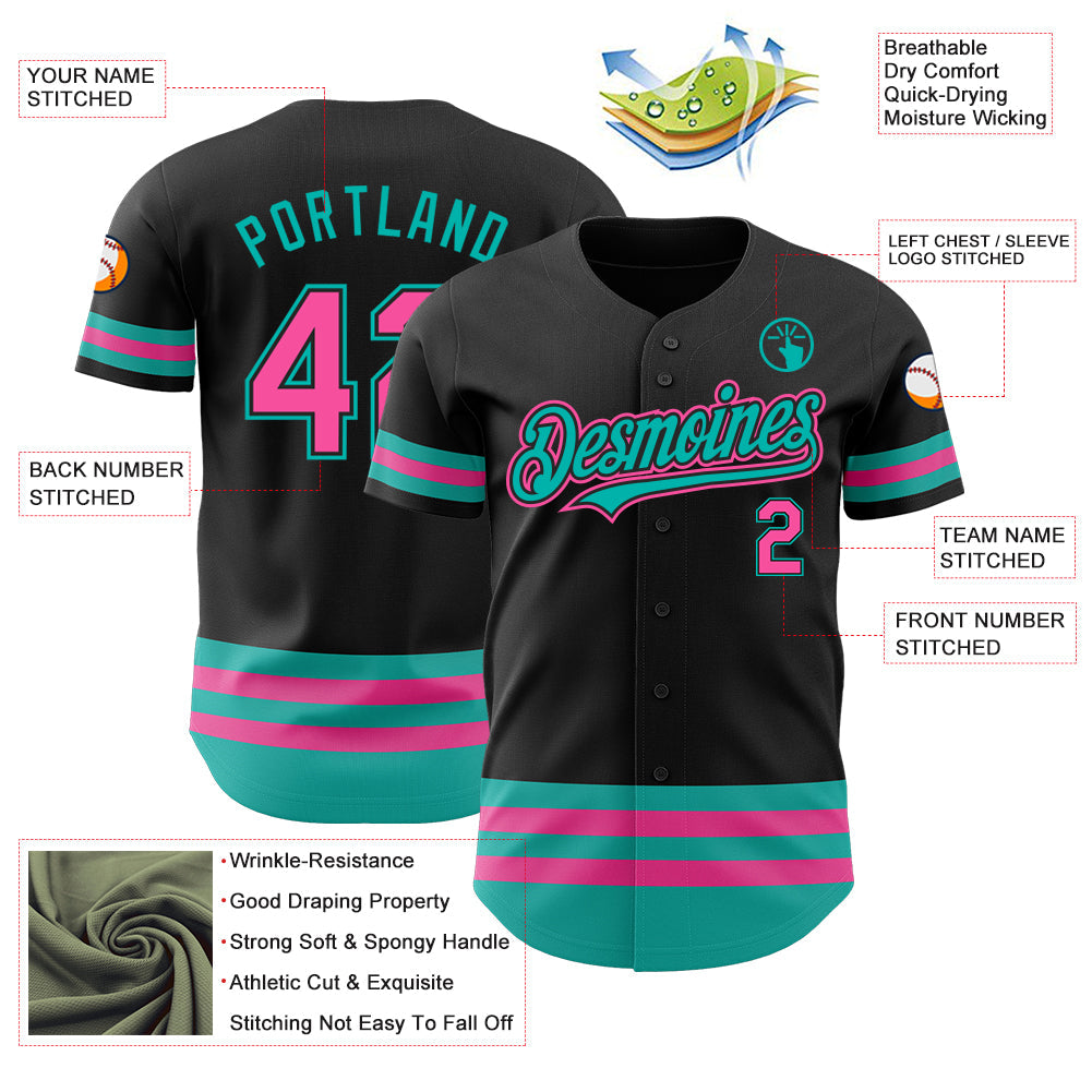 Custom Black Pink-Aqua Line Authentic Baseball Jersey - Sky-Custom