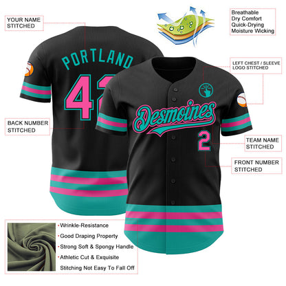 Custom Black Pink-Aqua Line Authentic Baseball Jersey - Sky-Custom