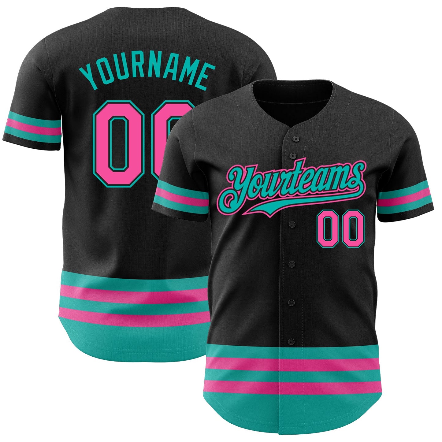 Custom Black Pink-Aqua Line Authentic Baseball Jersey - Sky-Custom