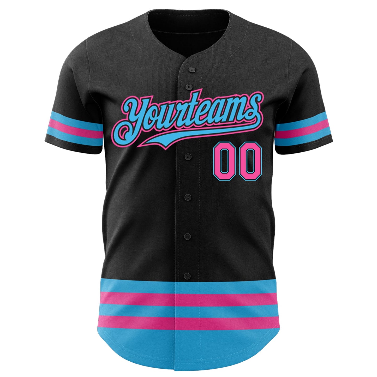 Custom Black Pink-Sky Blue Line Authentic Baseball Jersey - Sky-Custom