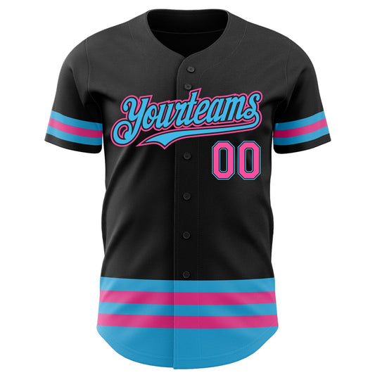 Custom Black Pink-Sky Blue Line Authentic Baseball Jersey - Sky-Custom