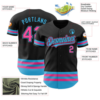 Custom Black Pink-Sky Blue Line Authentic Baseball Jersey - Sky-Custom