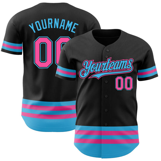 Custom Black Pink-Sky Blue Line Authentic Baseball Jersey - Sky-Custom