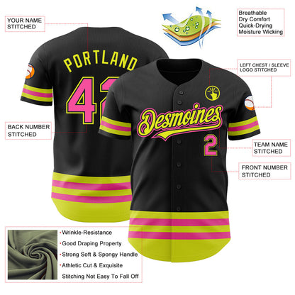 Custom Black Pink-Neon Yellow Line Authentic Baseball Jersey - Sky-Custom