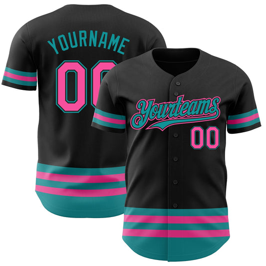 Custom Black Pink-Teal Line Authentic Baseball Jersey - Sky-Custom