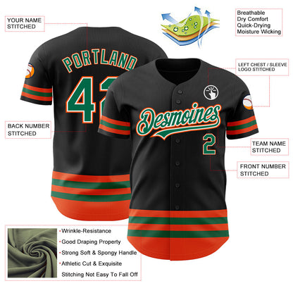 Custom Black Kelly Green-Orange Line Authentic Baseball Jersey - Sky-Custom