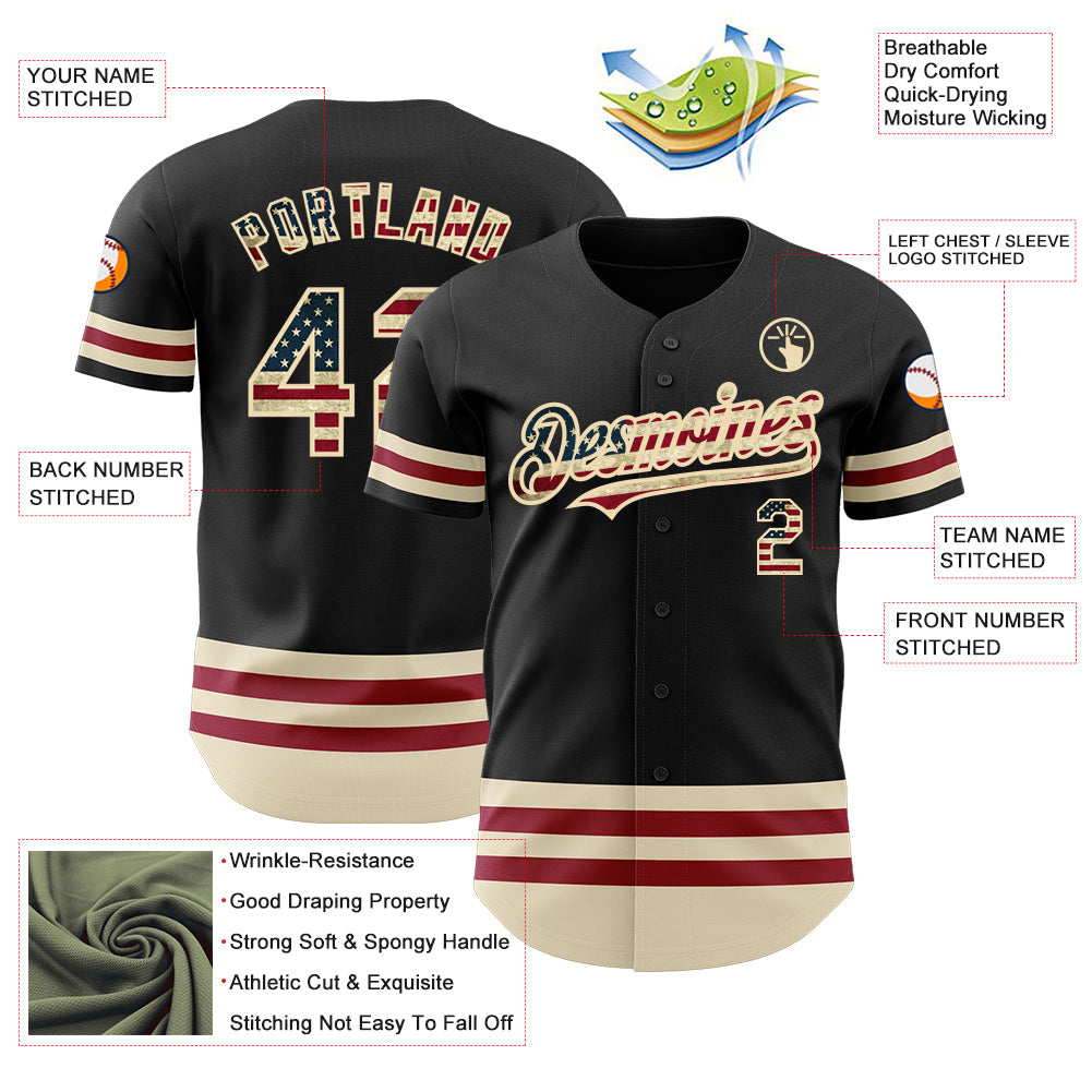 Custom Black Vintage USA Flag-Cream Line Authentic Baseball Jersey - Sky-Custom