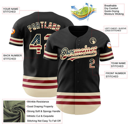 Custom Black Vintage USA Flag-Cream Line Authentic Baseball Jersey - Sky-Custom