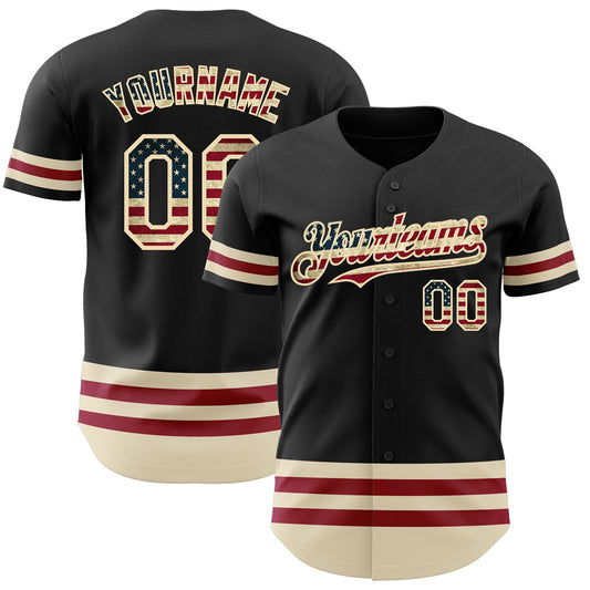 Custom Black Vintage USA Flag-Cream Line Authentic Baseball Jersey - Sky-Custom