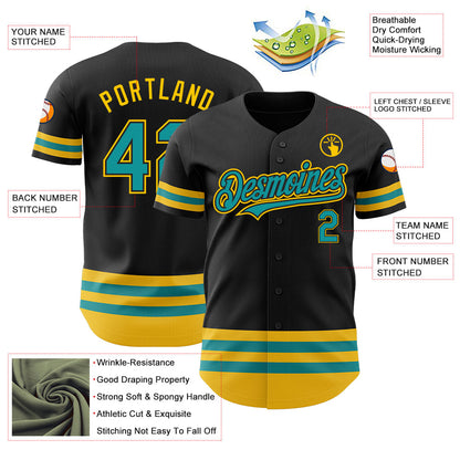 Custom Black Teal-Yellow Line Authentic Baseball Jersey - Sky-Custom