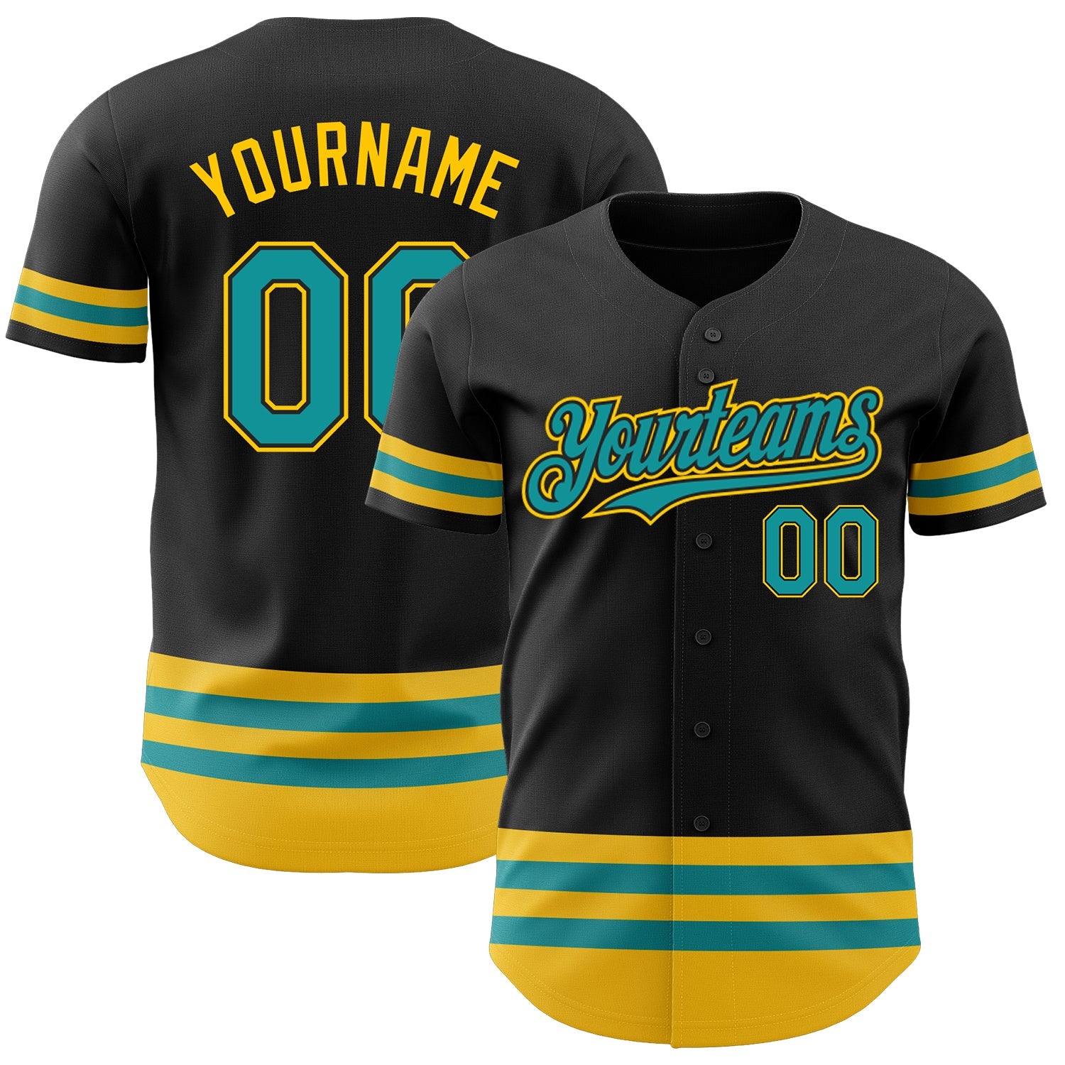 Custom Black Teal-Yellow Line Authentic Baseball Jersey - Sky-Custom