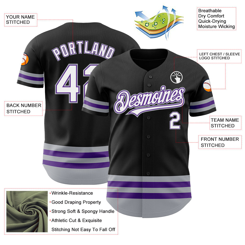 Custom Black Purple-Gray Line Authentic Baseball Jersey - Sky-Custom