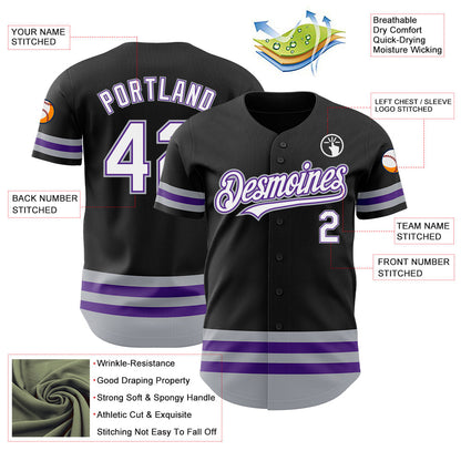 Custom Black Purple-Gray Line Authentic Baseball Jersey - Sky-Custom