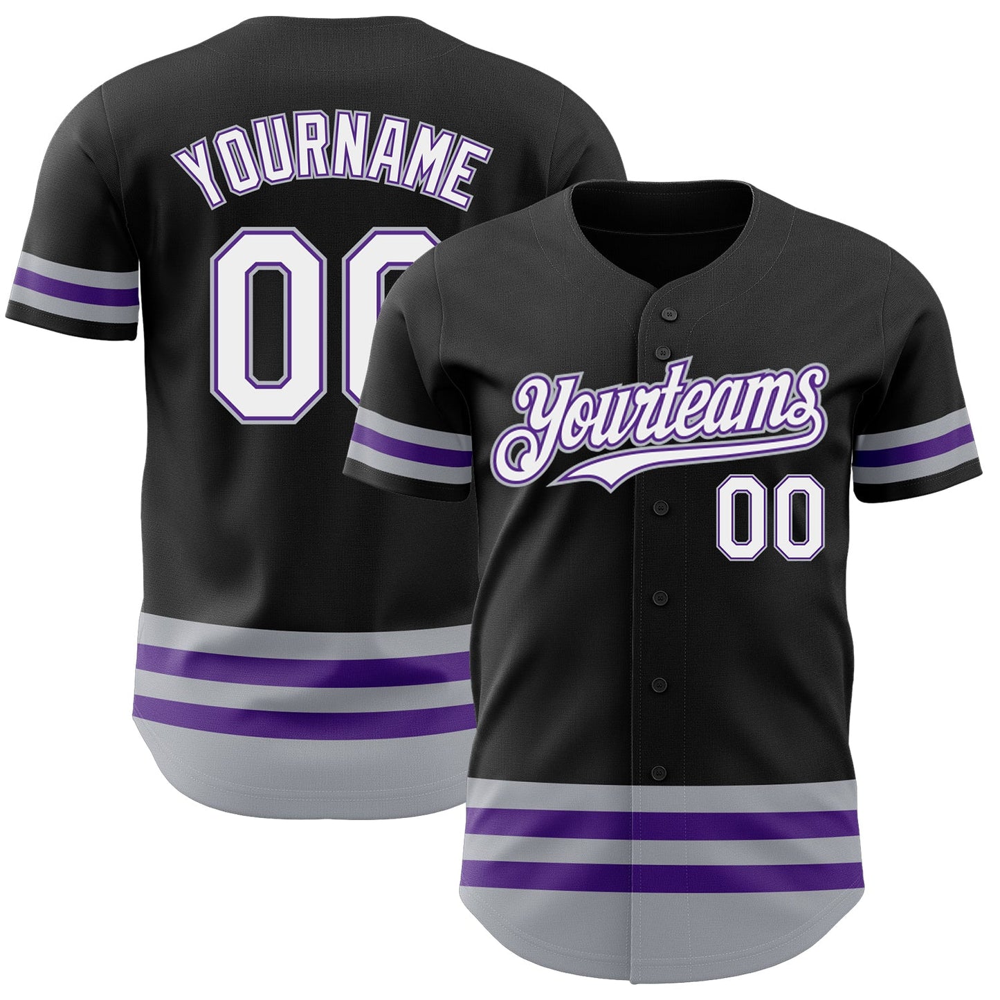 Custom Black Purple-Gray Line Authentic Baseball Jersey - Sky-Custom