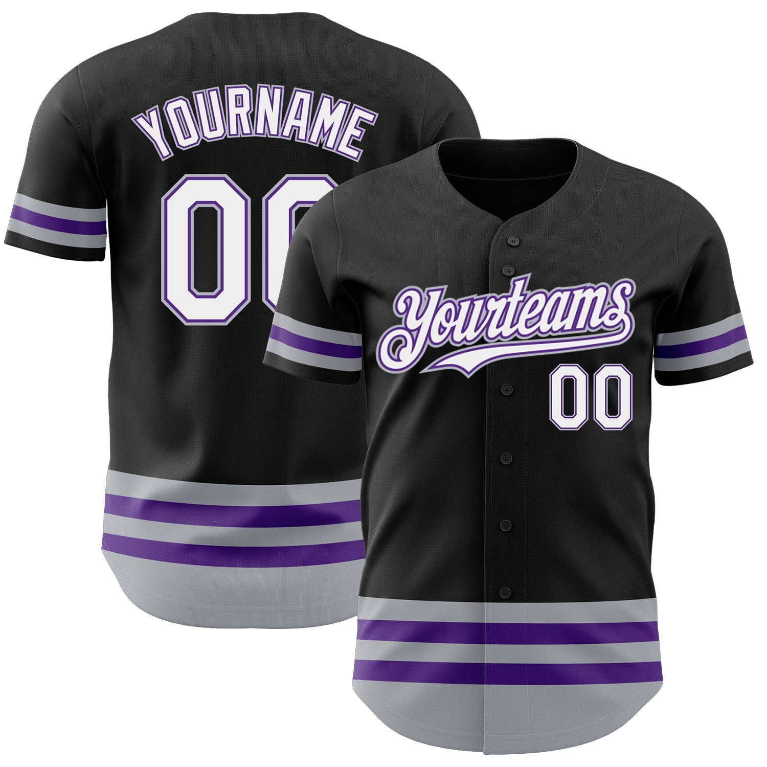 Custom Black Purple-Gray Line Authentic Baseball Jersey - Sky-Custom