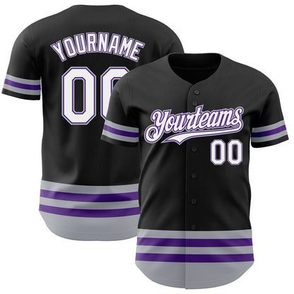 Custom Black Purple-Gray Line Authentic Baseball Jersey - Sky-Custom