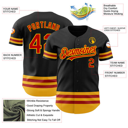 Custom Black Red-Gold Line Authentic Baseball Jersey - Sky-Custom