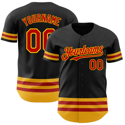 Custom Black Red-Gold Line Authentic Baseball Jersey - Sky-Custom
