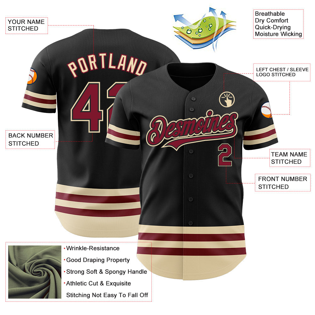 Custom Black Crimson-Cream Line Authentic Baseball Jersey - Sky-Custom