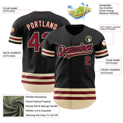 Custom Black Crimson-Cream Line Authentic Baseball Jersey - Sky-Custom