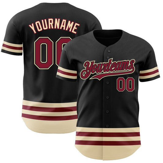 Custom Black Crimson-Cream Line Authentic Baseball Jersey - Sky-Custom