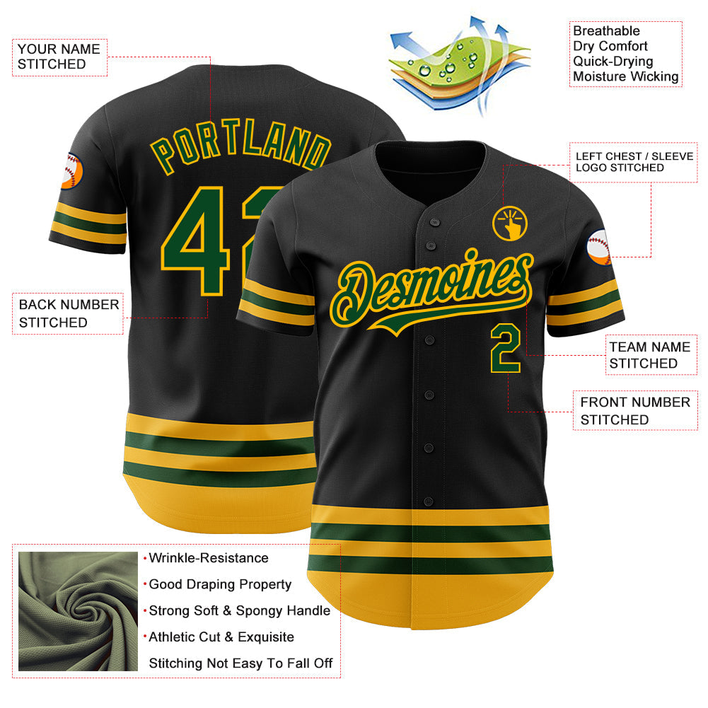 Custom Black Green-Gold Line Authentic Baseball Jersey - Sky-Custom