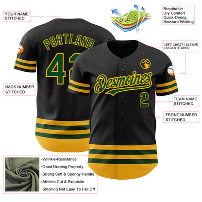 Custom Black Green-Gold Line Authentic Baseball Jersey - Sky-Custom