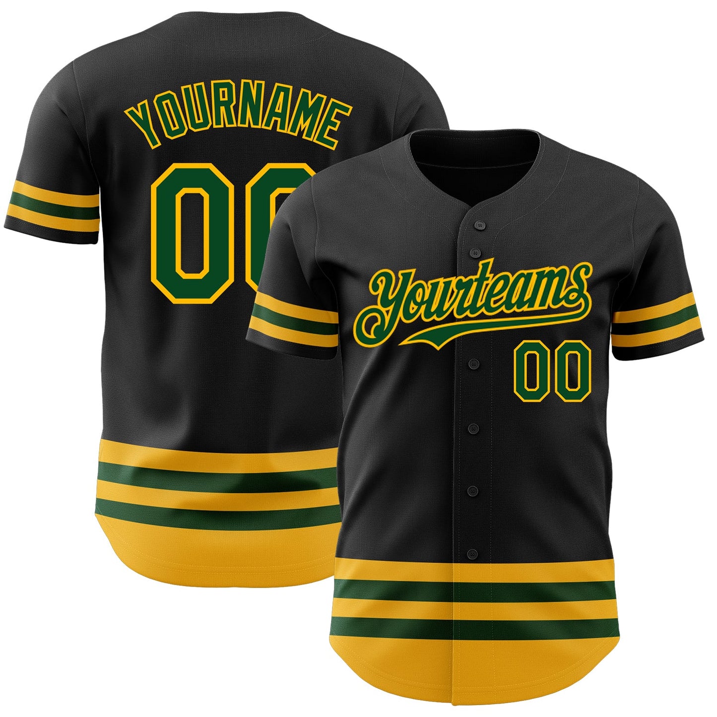 Custom Black Green-Gold Line Authentic Baseball Jersey - Sky-Custom
