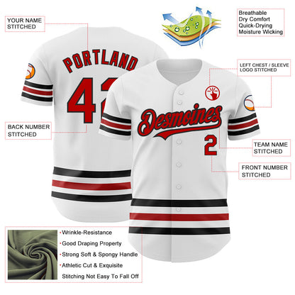 Custom White Red-Black Line Authentic Baseball Jersey - Sky-Custom