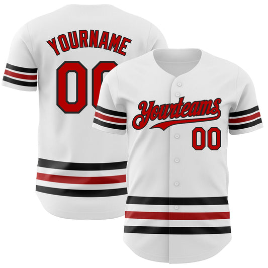 Custom White Red-Black Line Authentic Baseball Jersey - Sky-Custom