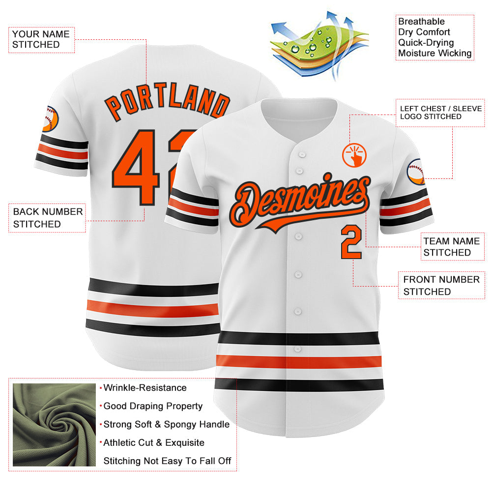Custom White Orange-Black Line Authentic Baseball Jersey - Sky-Custom