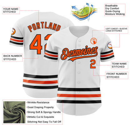 Custom White Orange-Black Line Authentic Baseball Jersey - Sky-Custom