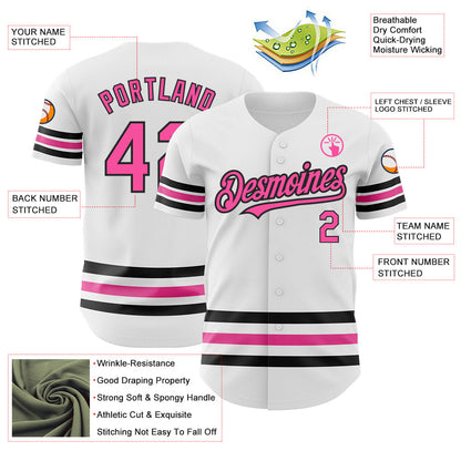 Custom White Pink-Black Line Authentic Baseball Jersey - Sky-Custom