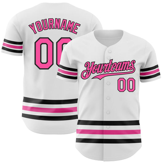 Custom White Pink-Black Line Authentic Baseball Jersey - Sky-Custom