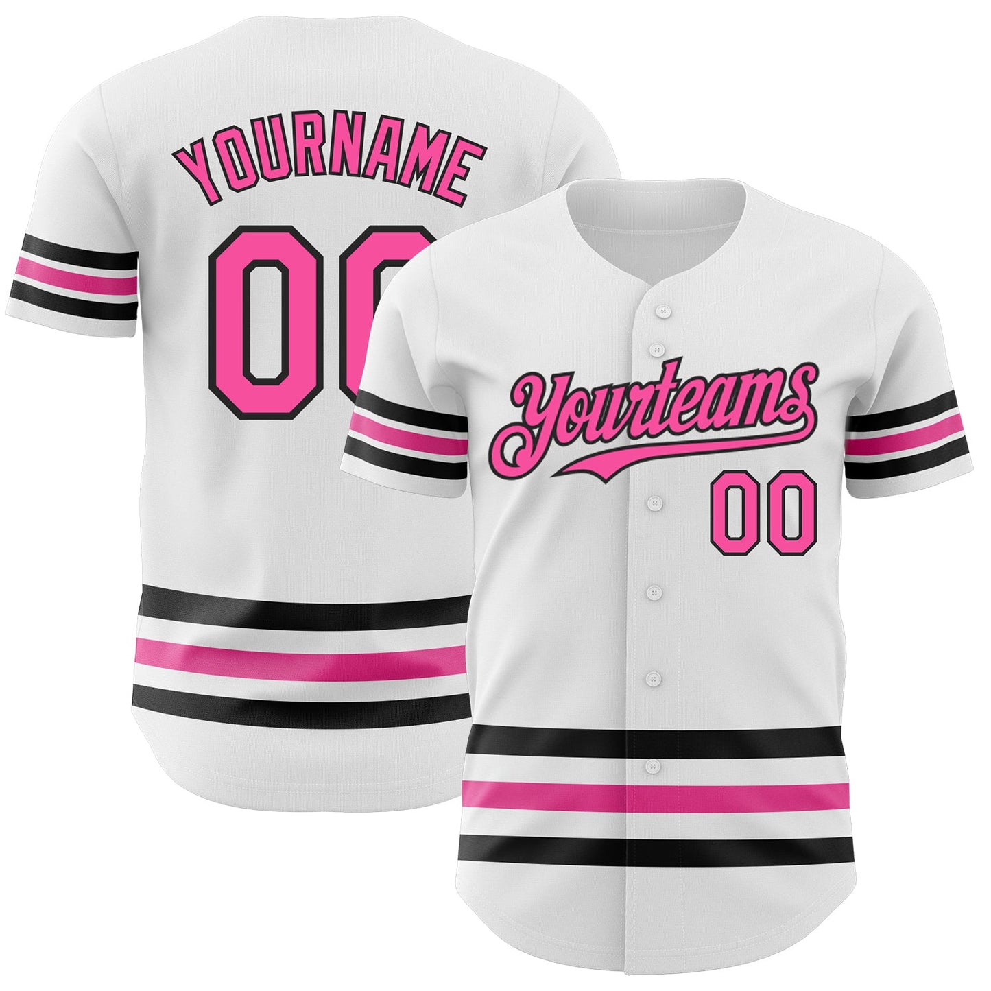 Custom White Pink-Black Line Authentic Baseball Jersey - Sky-Custom