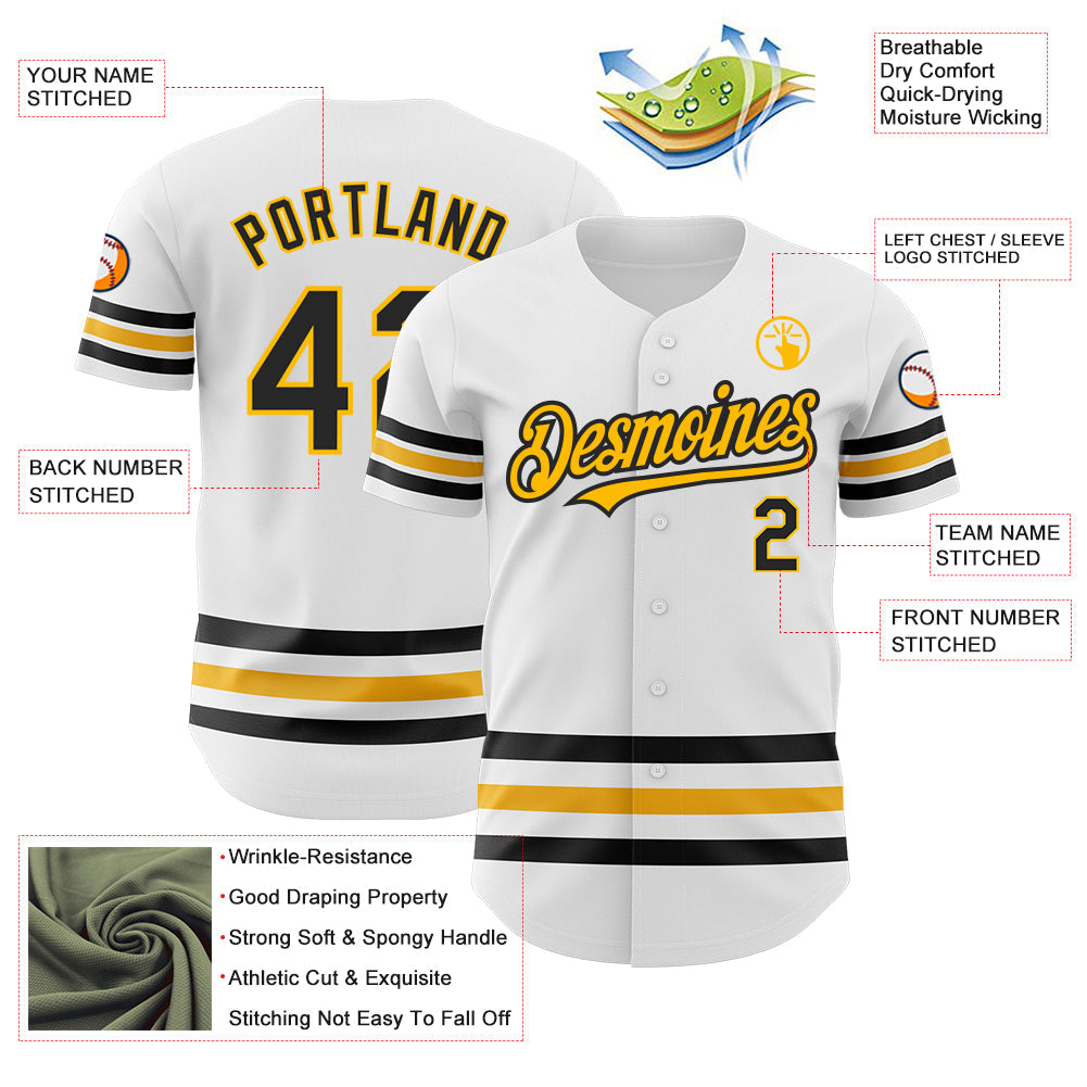 Custom White Black-Gold Line Authentic Baseball Jersey - Sky-Custom