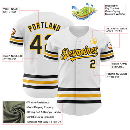 Custom White Black-Gold Line Authentic Baseball Jersey - Sky-Custom