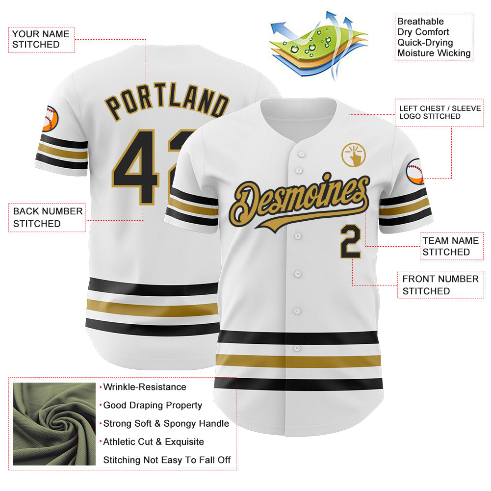 Custom White Black-Old Gold Line Authentic Baseball Jersey - Sky-Custom
