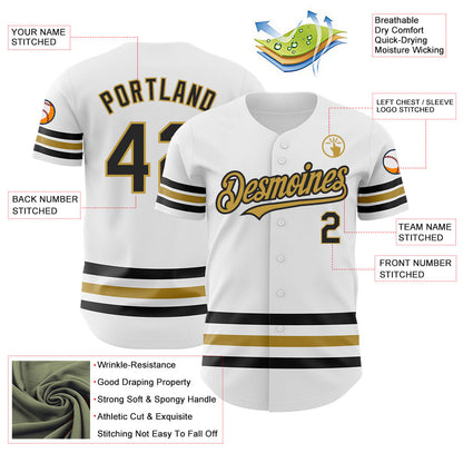 Custom White Black-Old Gold Line Authentic Baseball Jersey - Sky-Custom