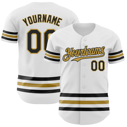 Custom White Black-Old Gold Line Authentic Baseball Jersey - Sky-Custom