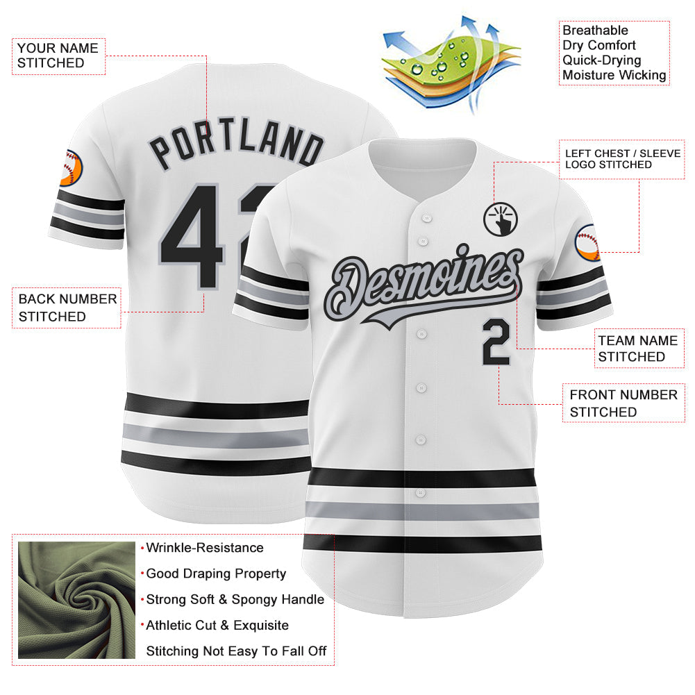 Custom White Black-Gray Line Authentic Baseball Jersey - Sky-Custom
