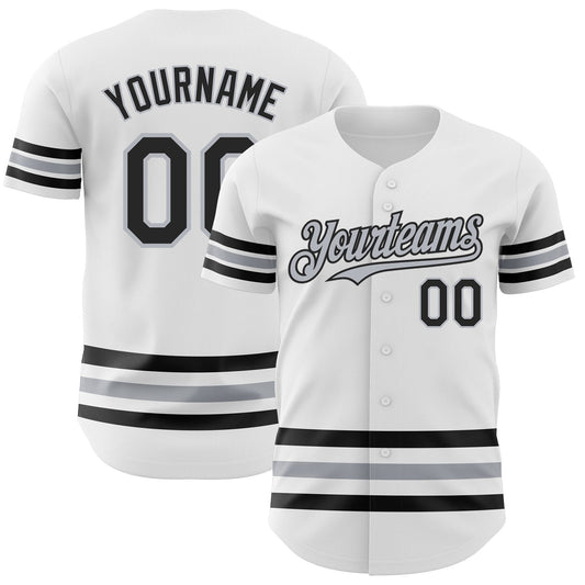 Custom White Black-Gray Line Authentic Baseball Jersey - Sky-Custom
