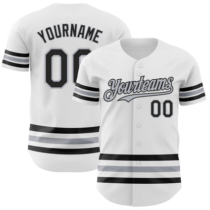 Custom White Black-Gray Line Authentic Baseball Jersey - Sky-Custom
