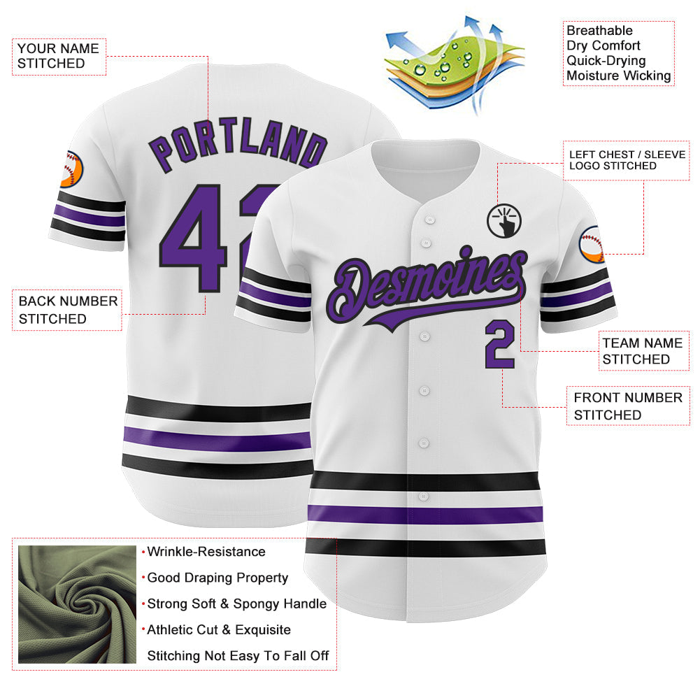 Custom White Purple-Black Line Authentic Baseball Jersey - Sky-Custom
