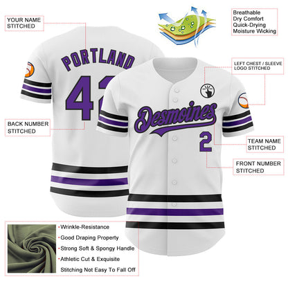 Custom White Purple-Black Line Authentic Baseball Jersey - Sky-Custom